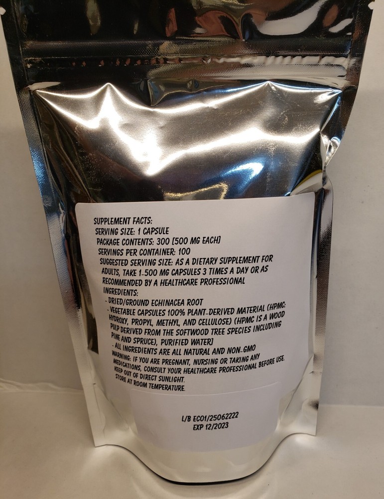 Echinacea Root Capsules 300 Ct - Made Fresh On Demand!