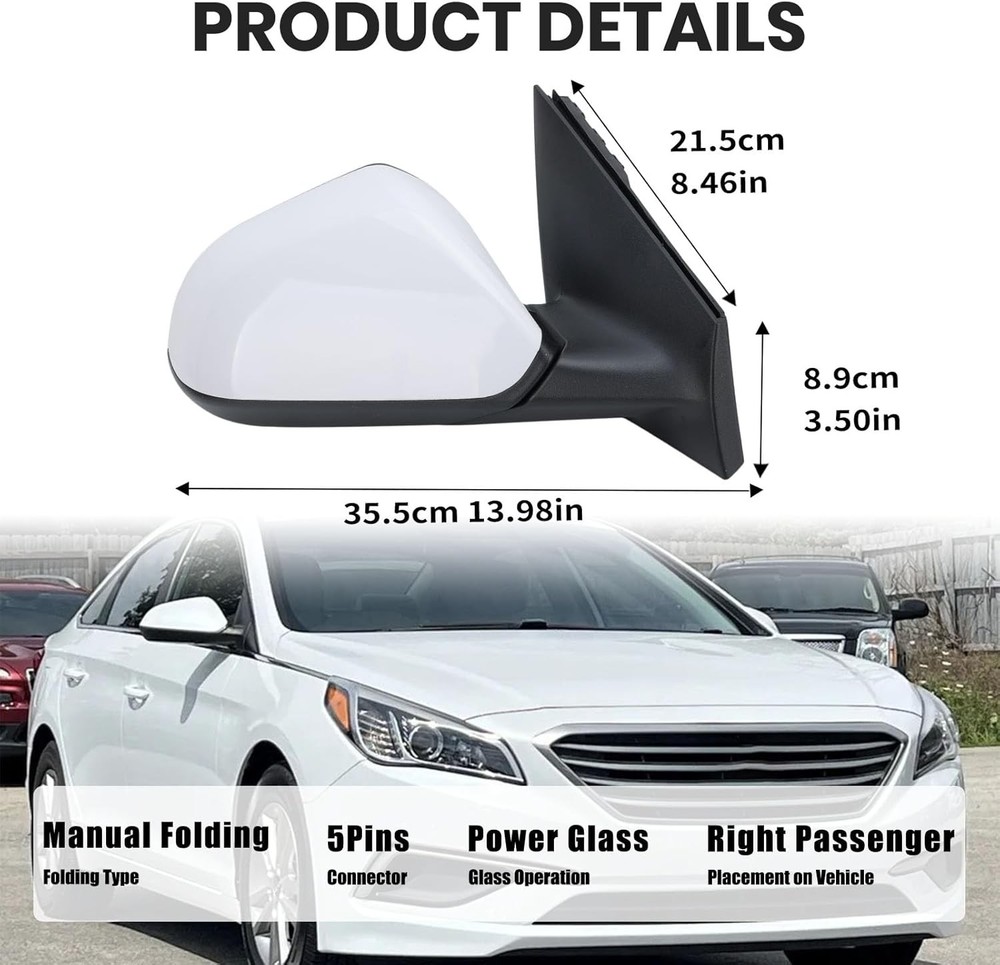 Right Passenger Side Mirror Compatible with Hyundai Sonata 2015 2016 2017 2018 2