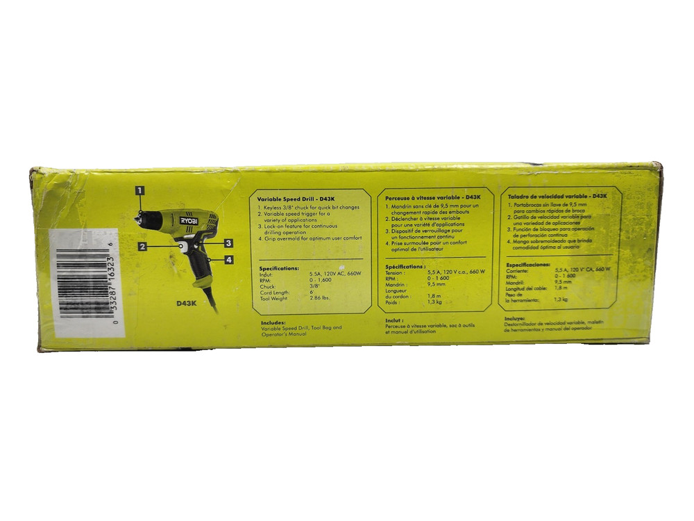 Ryobi D43K Variable Speed Drill With Keyless 3/8" Chuck & Tool Bag