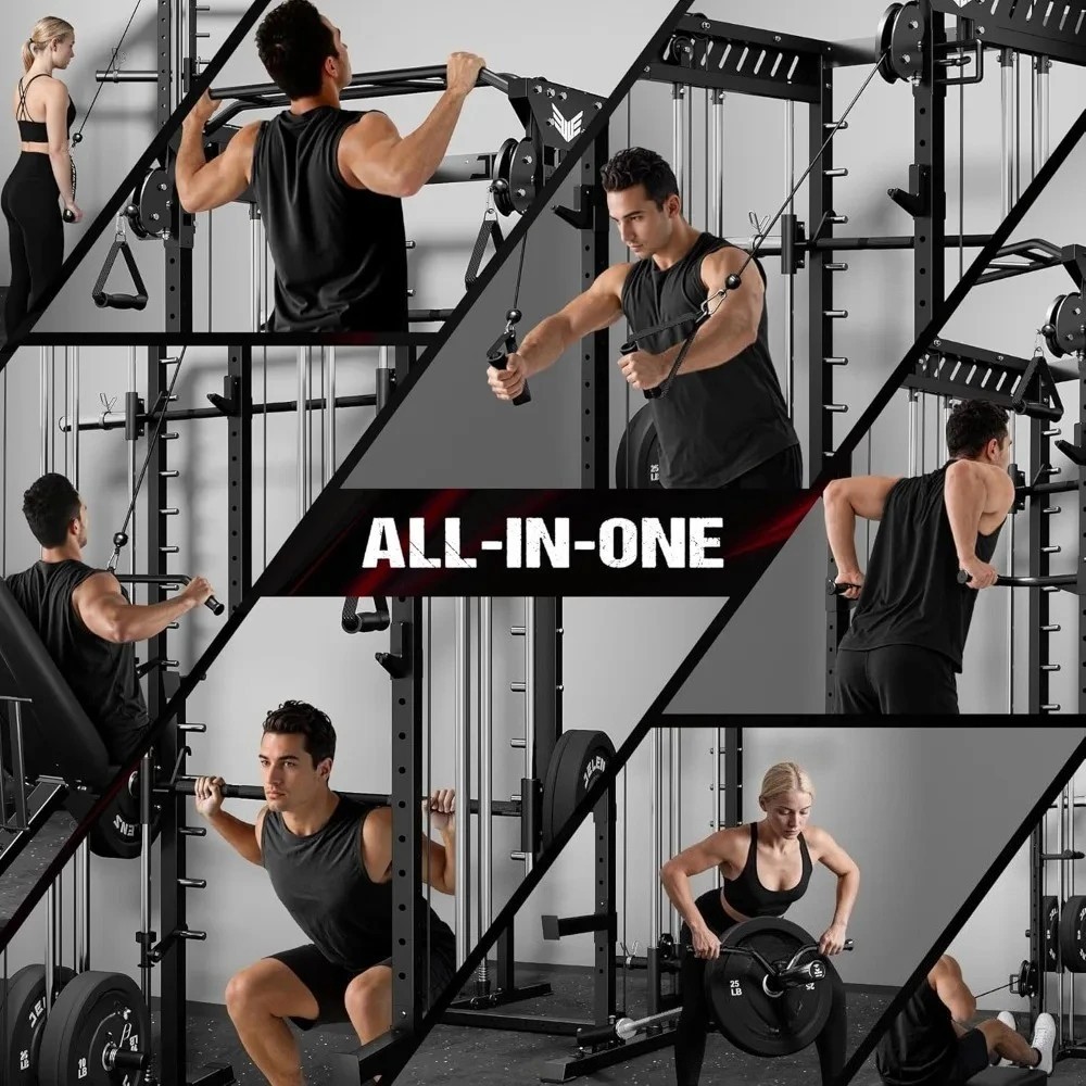 Home Gym System Workout Station Smith Machine Strength Training Weight Stacks