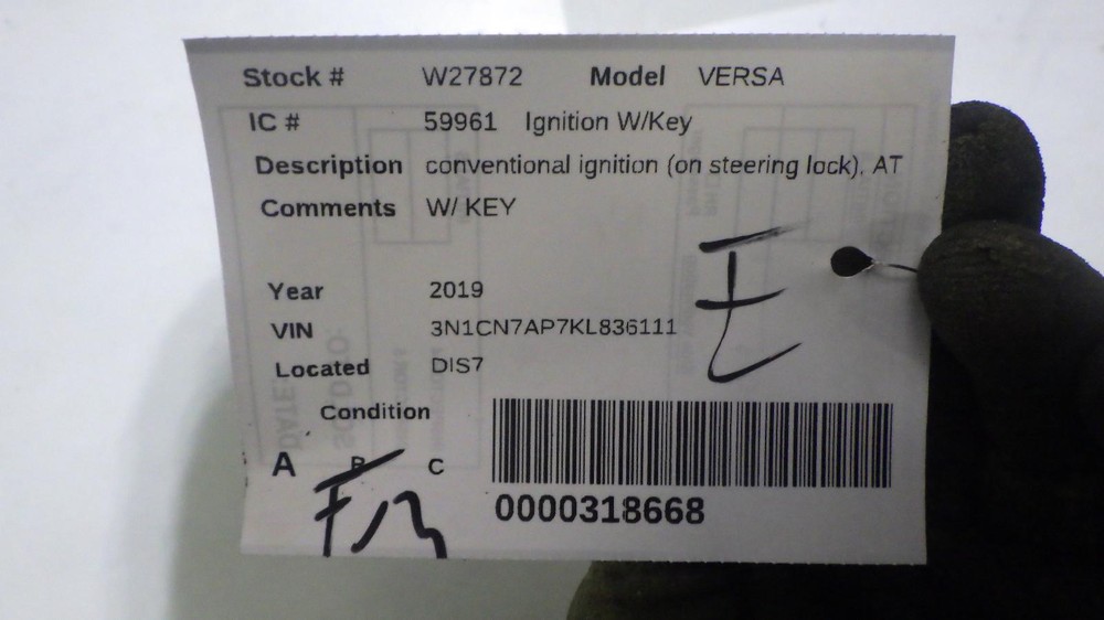 19 NISSAN VERSA Ignition W/Key