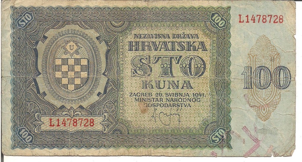 CROATIA, 100  KUNA, P#2, 1941