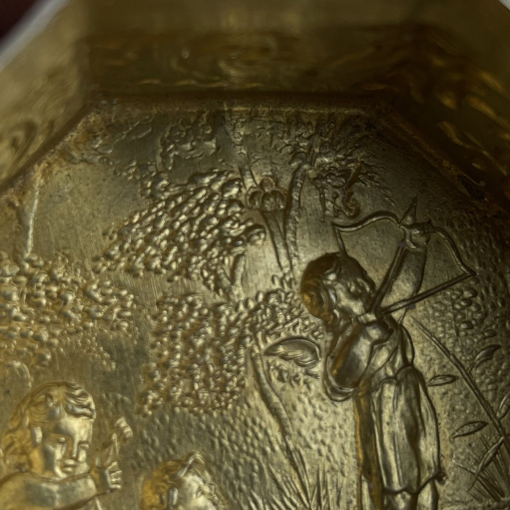 Antique Solid Silver & Gilt Trinket Box Cupid & Cherub Embossed 1899 John Smith