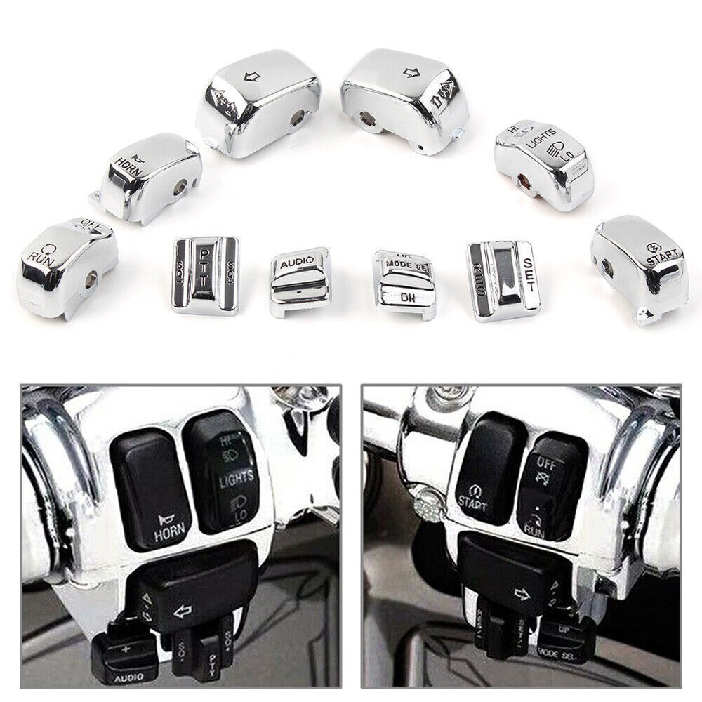 Hand Control Switch Cover Housing Button Cap Set for Harley Touring 96-13 Chrome