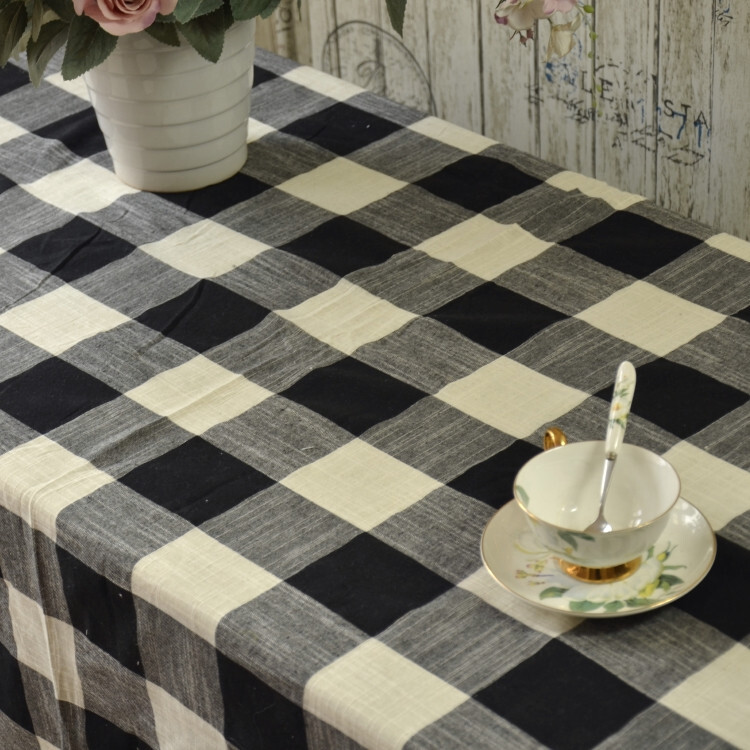 Again@ Elegant Black Grey White Check Square Soft Cotton Blended Table Cloth L