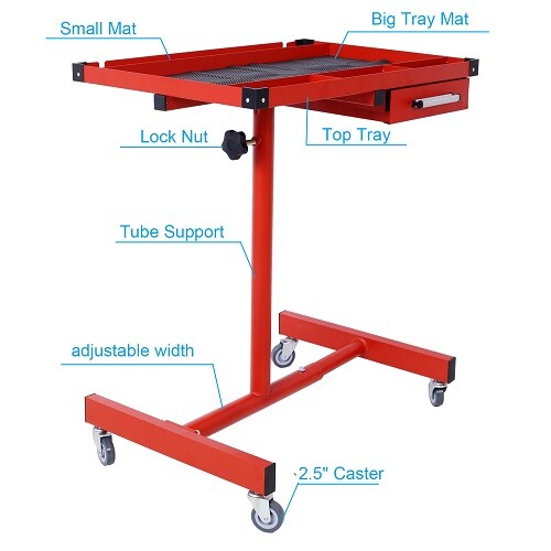 Heavy Duty Adjustable Work Table Bench with Drawer 220 lbs Rolling Tool Cart