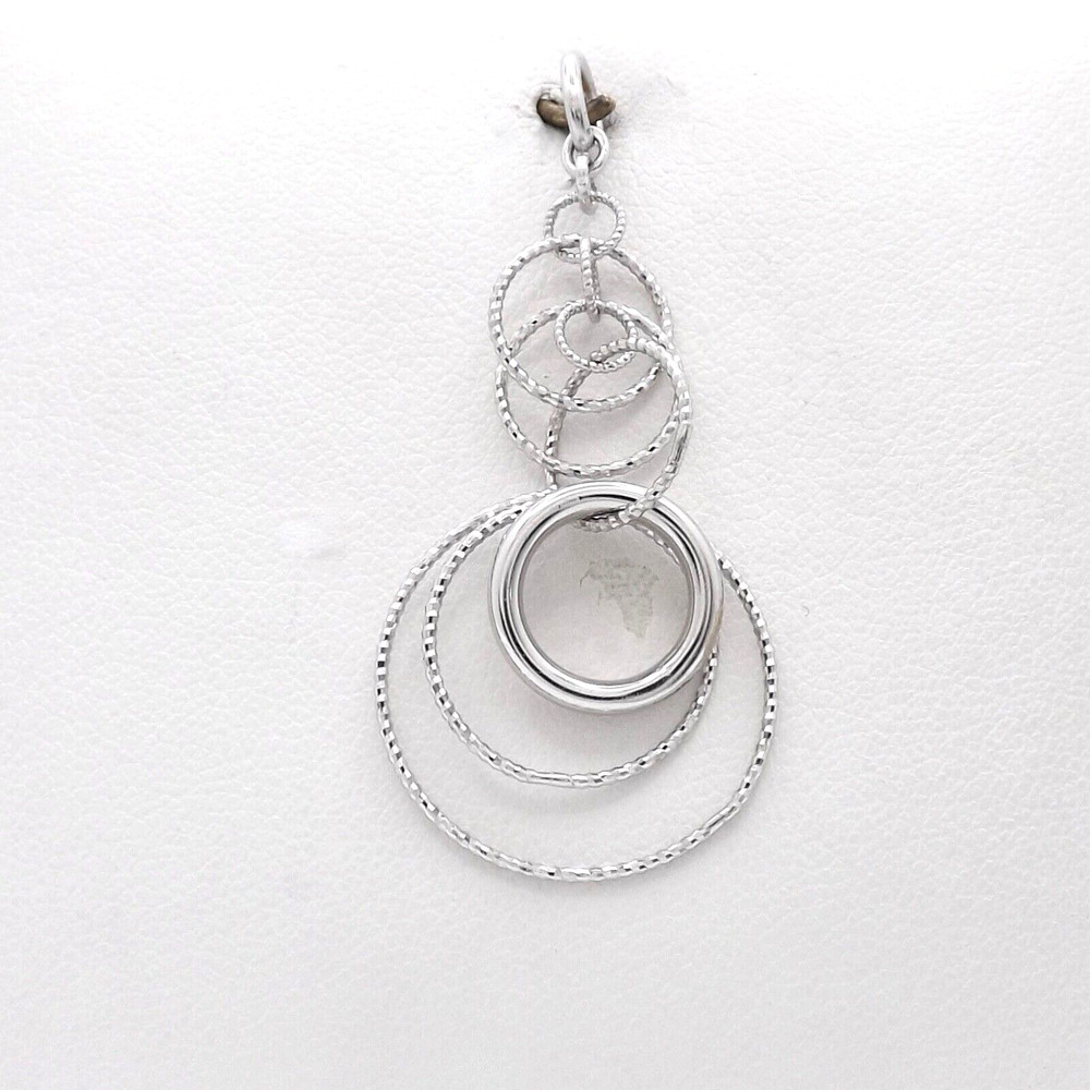 Solid 18k White Gold Circles Dangles Charm Pendant Setting Sparkling Whimsical