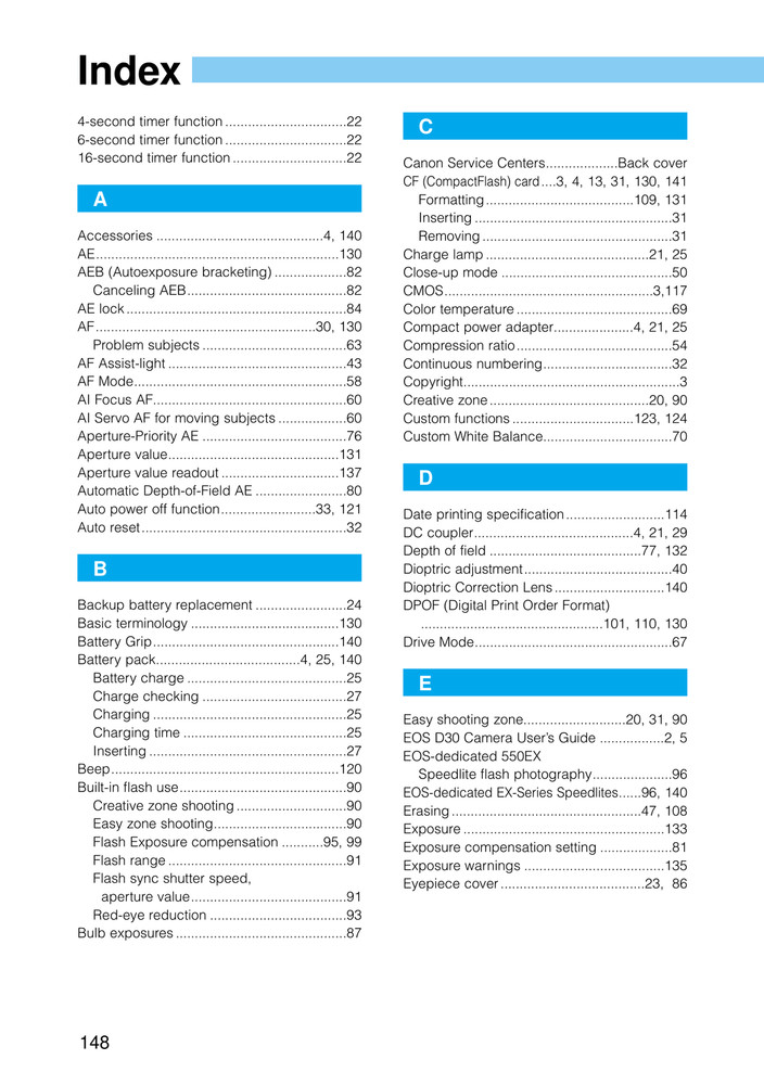 Canon EOS D30 — User Guide Manual Documentation — 150 Pages — USA Made