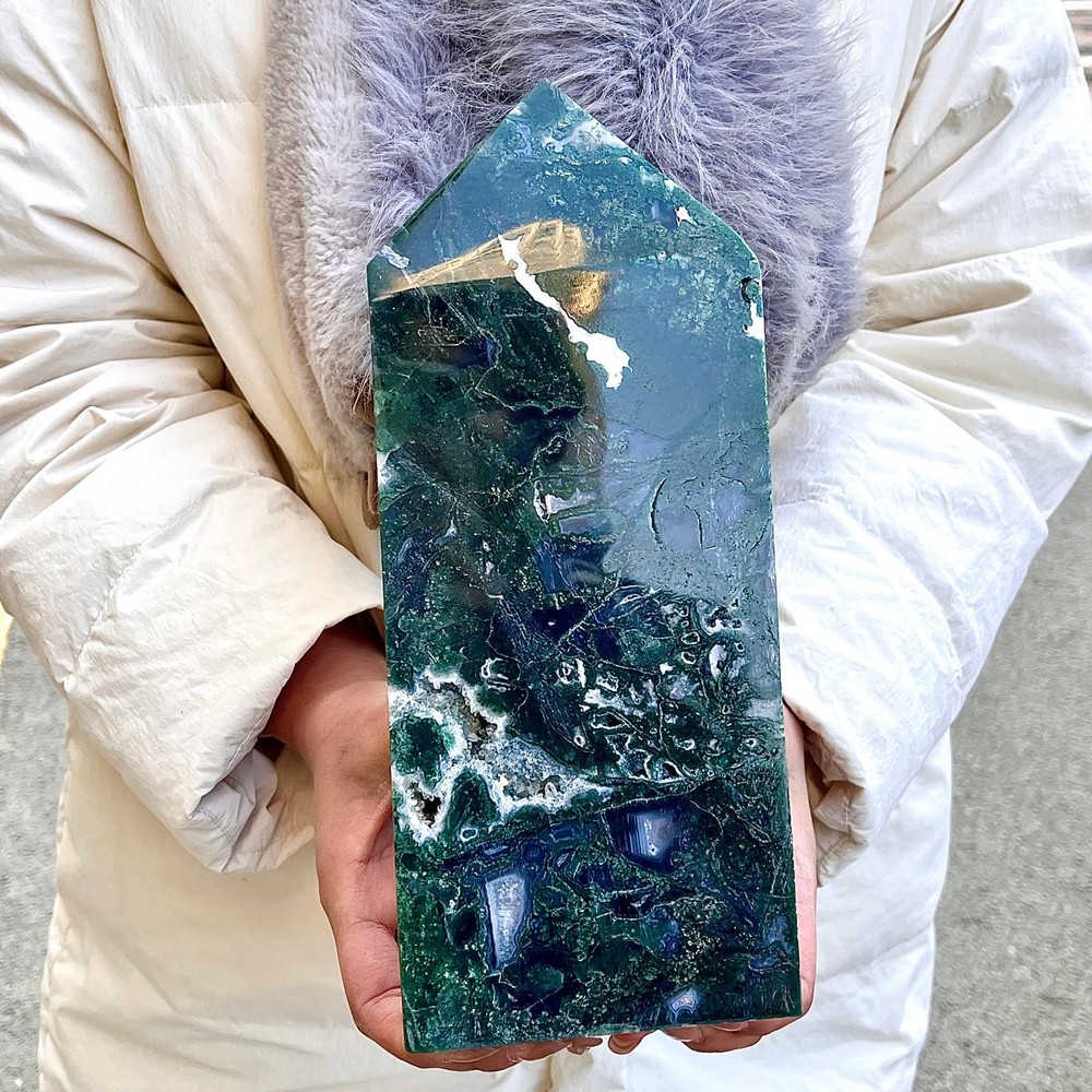 4.71LB Water grass agate wide column obelisk sample column
