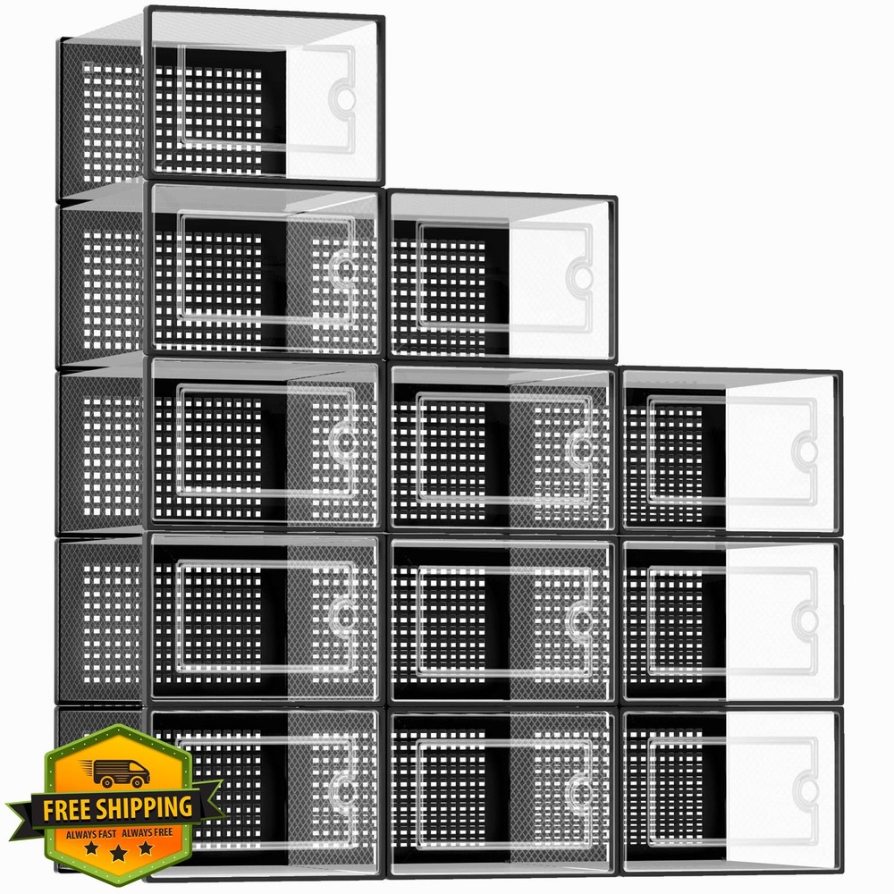 Kuject X-Large Shoe Storage Boxes Clear Plastic Stackable 12 Pack