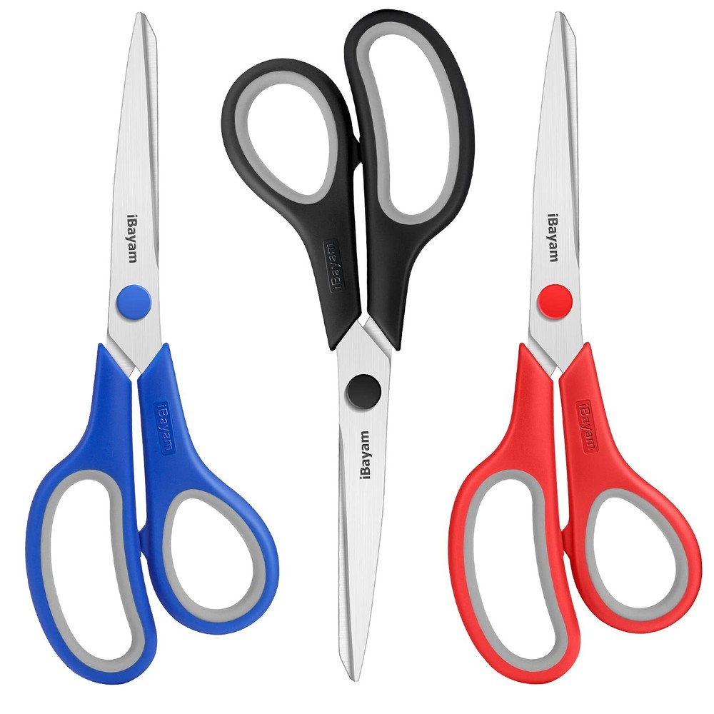 Scissors, iBayam 8" All Purpose Scissors Bulk 3-Pack, Ultra Sharp 2.5mm Thick...