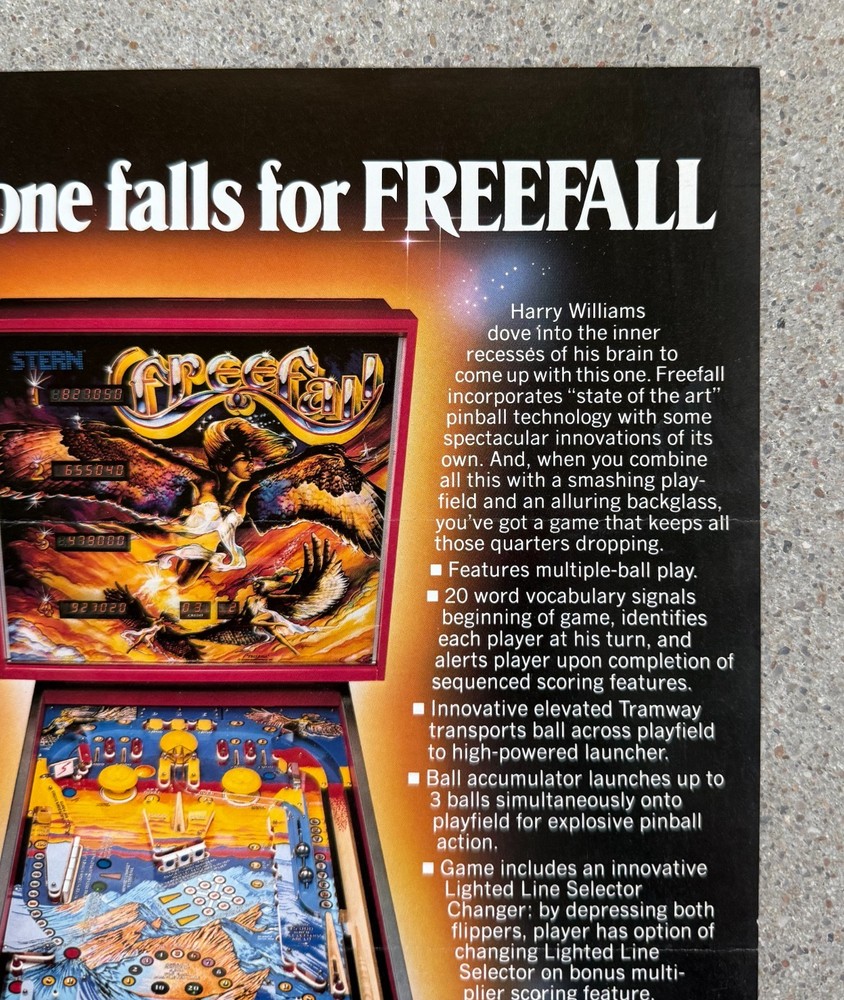 Freefall Original Pinball Arcade Flyer | 1981 Stern | Good Condition