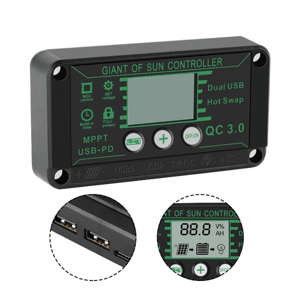 Advanced Digital Display MPPT Solar Panel Regulator for 12V/24V Systems