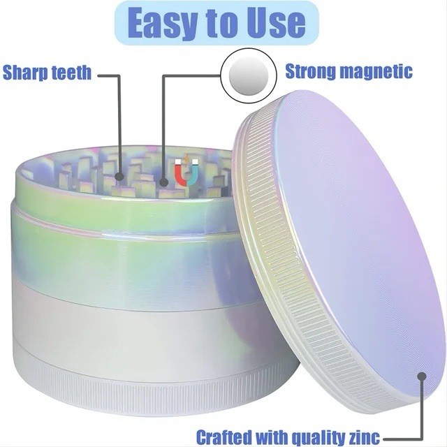 Large 2.5" Silver Gradient Metal Herb Grinder - 4 Layer Ships From US