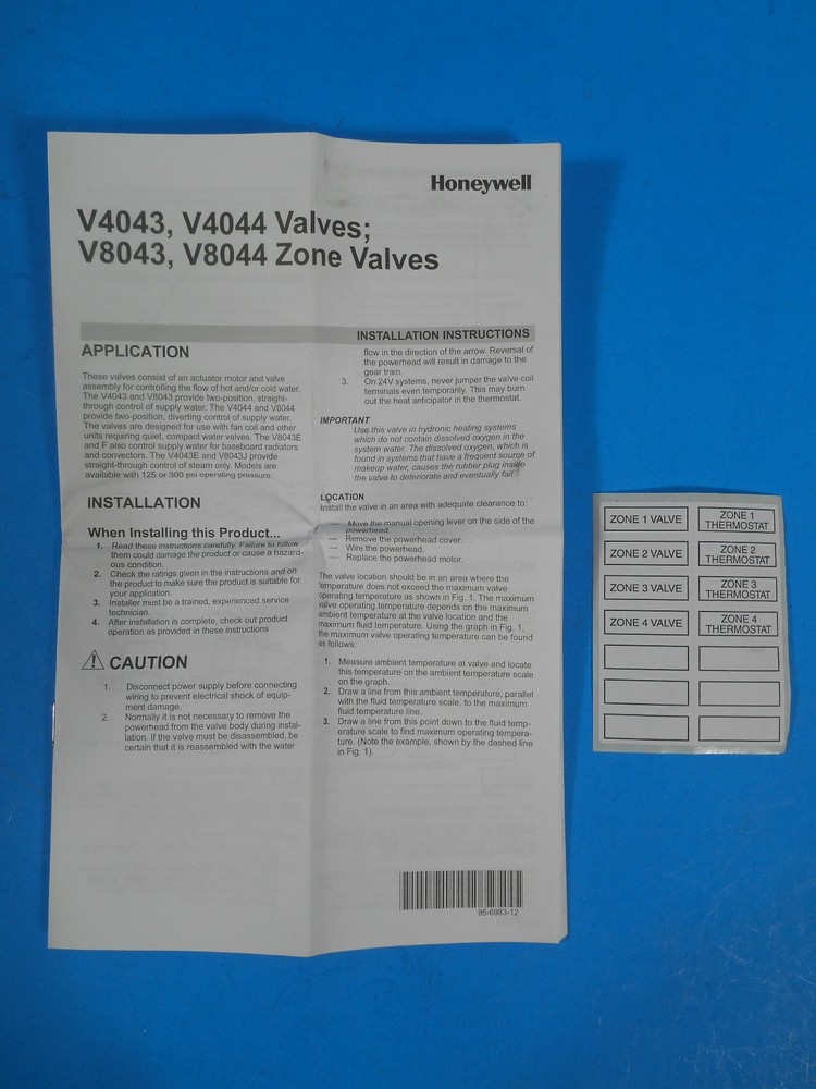 Honeywell V8043 E 1012 24V 3/4" Sweat Motorized Zone Valve