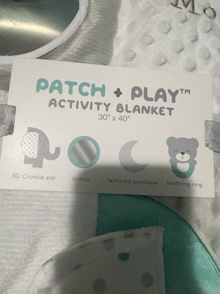 Patch + Play Sensory Activity Blanket 30x40 Bear Elephant Teething Ring