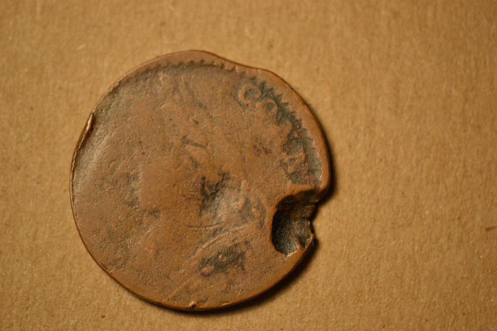 Interesting Connecticut Colonial- Bust Left with large planchet defect and clip.
