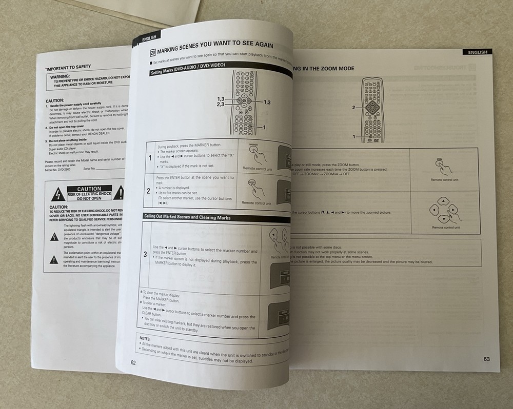 Denon DVD-2900 DVD Player Owners Manual - Excellent Condition!