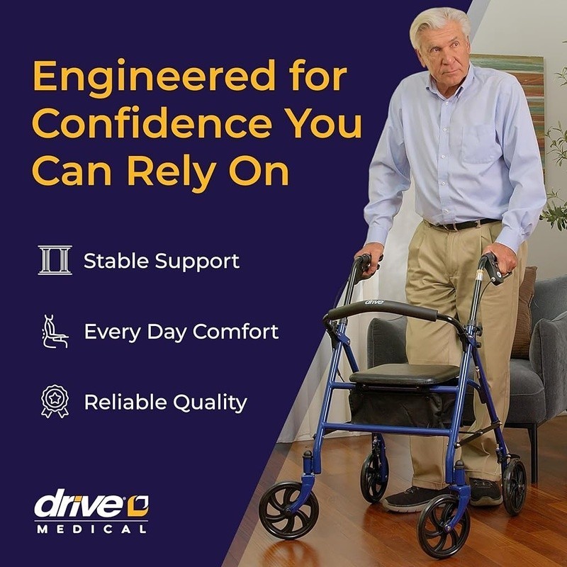 Stable Rollator Walker W/ Adjustable Height Ergonomic Handles & Underseat Pouch