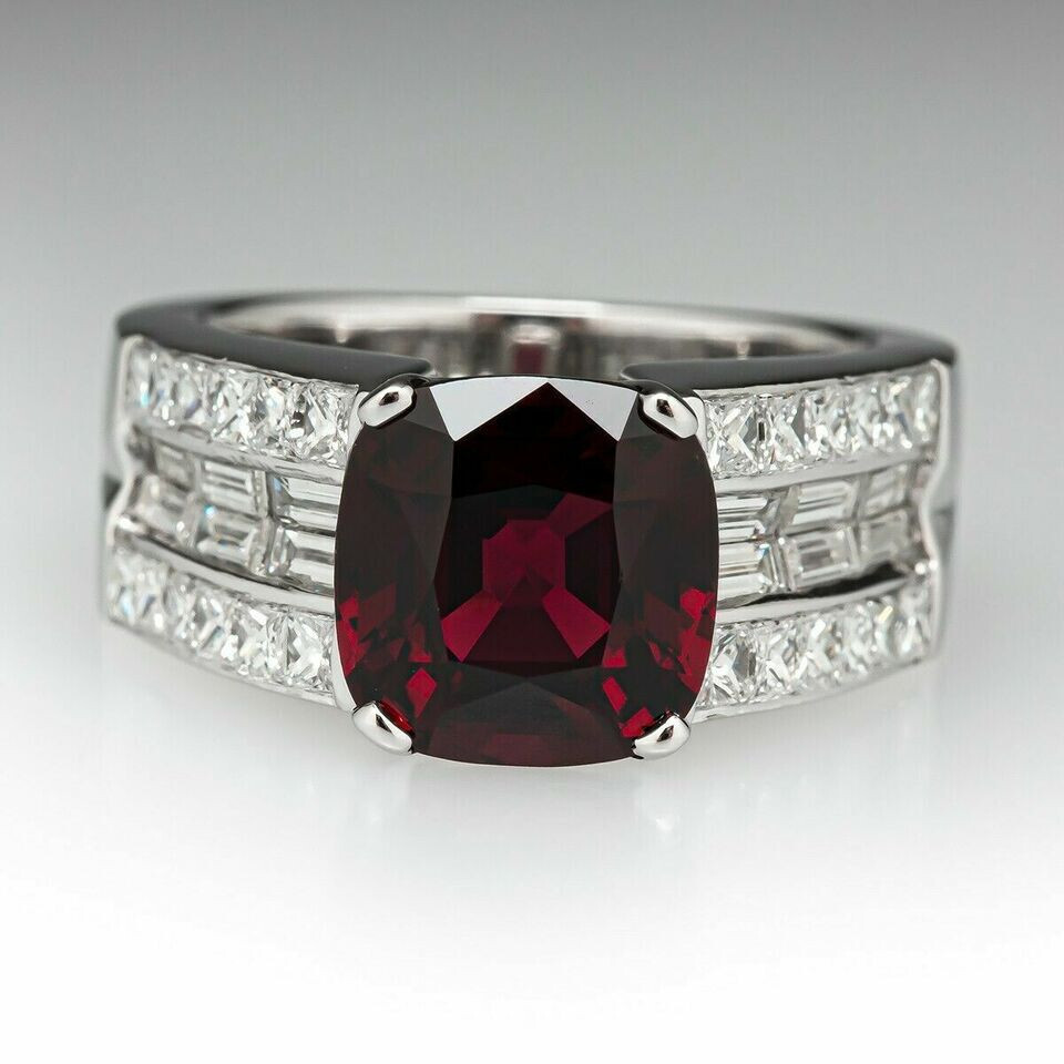 2Ct Cushion Cut Red Garnet Solitaire Engagement Ring Solid 14K White Gold Over