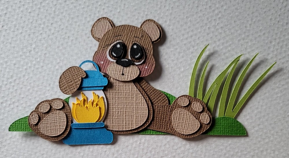 Camping Bear with Lantern. Scrapbook, Card Making Paper Piecing