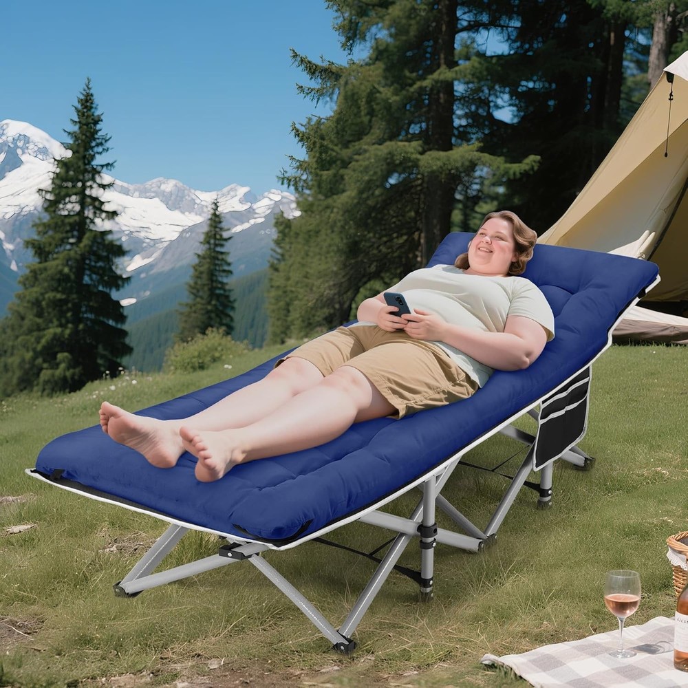 Portable Camping Cot, 600LBS Max Load, Extra Wide with Thick Mattress