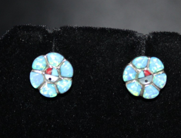 Opal And Sterling Silver Flower Stud Earrings