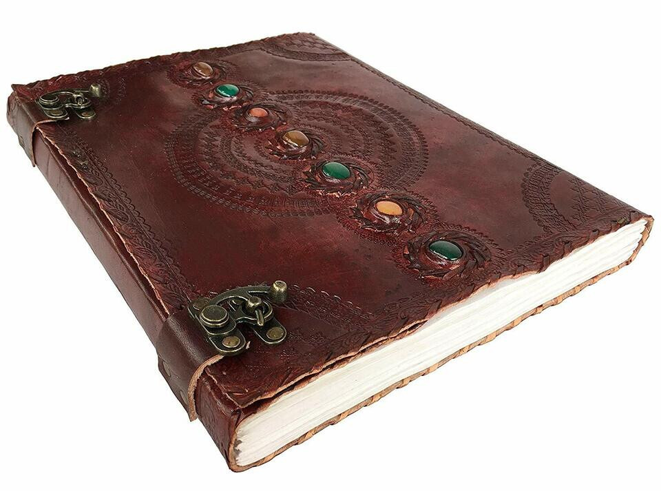 Handmade Leather Journal Book Seven Chakra Medieval Stone Embossed Book