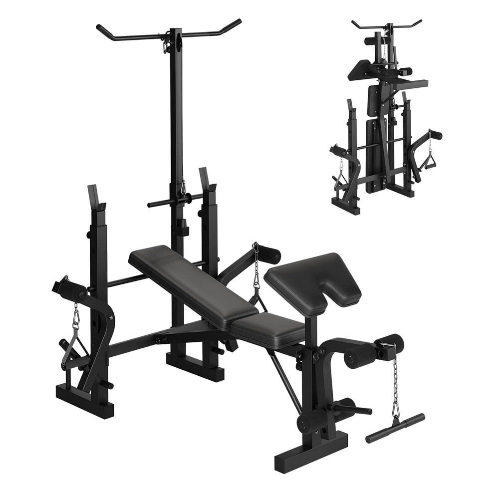 Adjustable Weight Bench with Leg Extension, Lat Pulldown, Elbow Support for Home