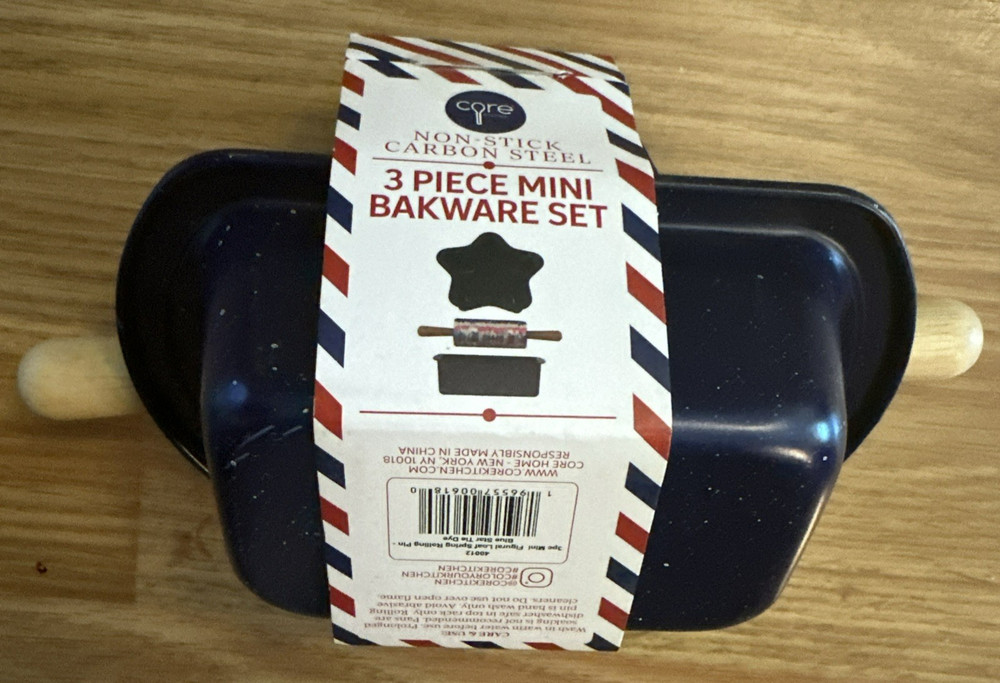 Core Kitchen 3 pc Mini Bakeware Set Loaf Pan Spring Form Pan Bamboo Rolling Pin