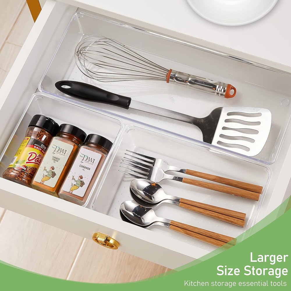 6 PCS Clear Plastic Drawer Organizer, Large 15 X 6 3-Size Acrylic Stackable Kitc