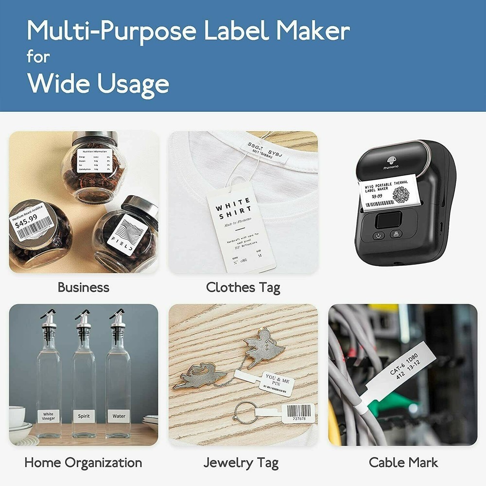 Phomemo M110 Pocket Thermal Printer Mobile Bluetooth Label Maker + 3 Rolls Paper