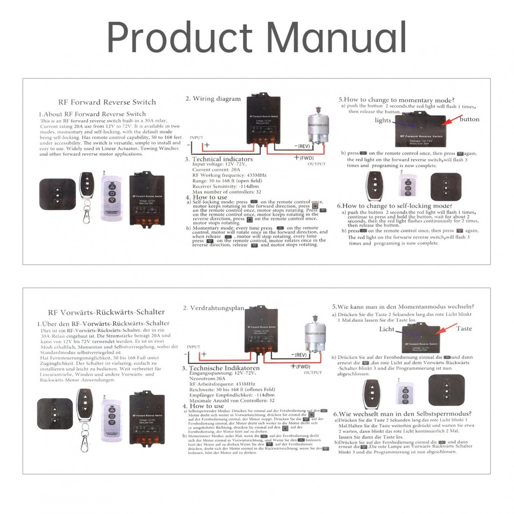 Forward Reverse Switch with Remote 30A for Motor Linear Actuator Controller