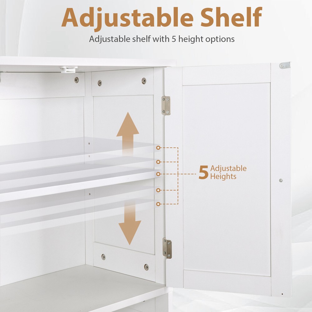 Freestanding Bathroom Floor Storage Unit with 2 Drawers Adjustable Shelf White