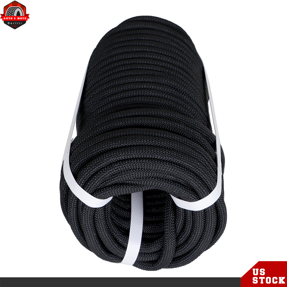 3/8" × 100' Black Polyest Rope High Strong Pulling 3520Lbs Braided Rope
