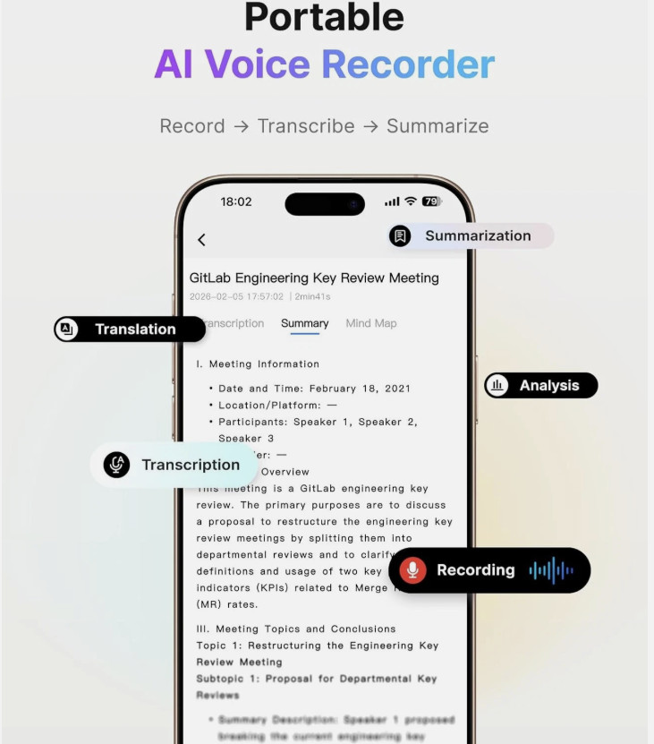 AI Voice Recorder Smart Transcription Summary App Control - BOYA Notra