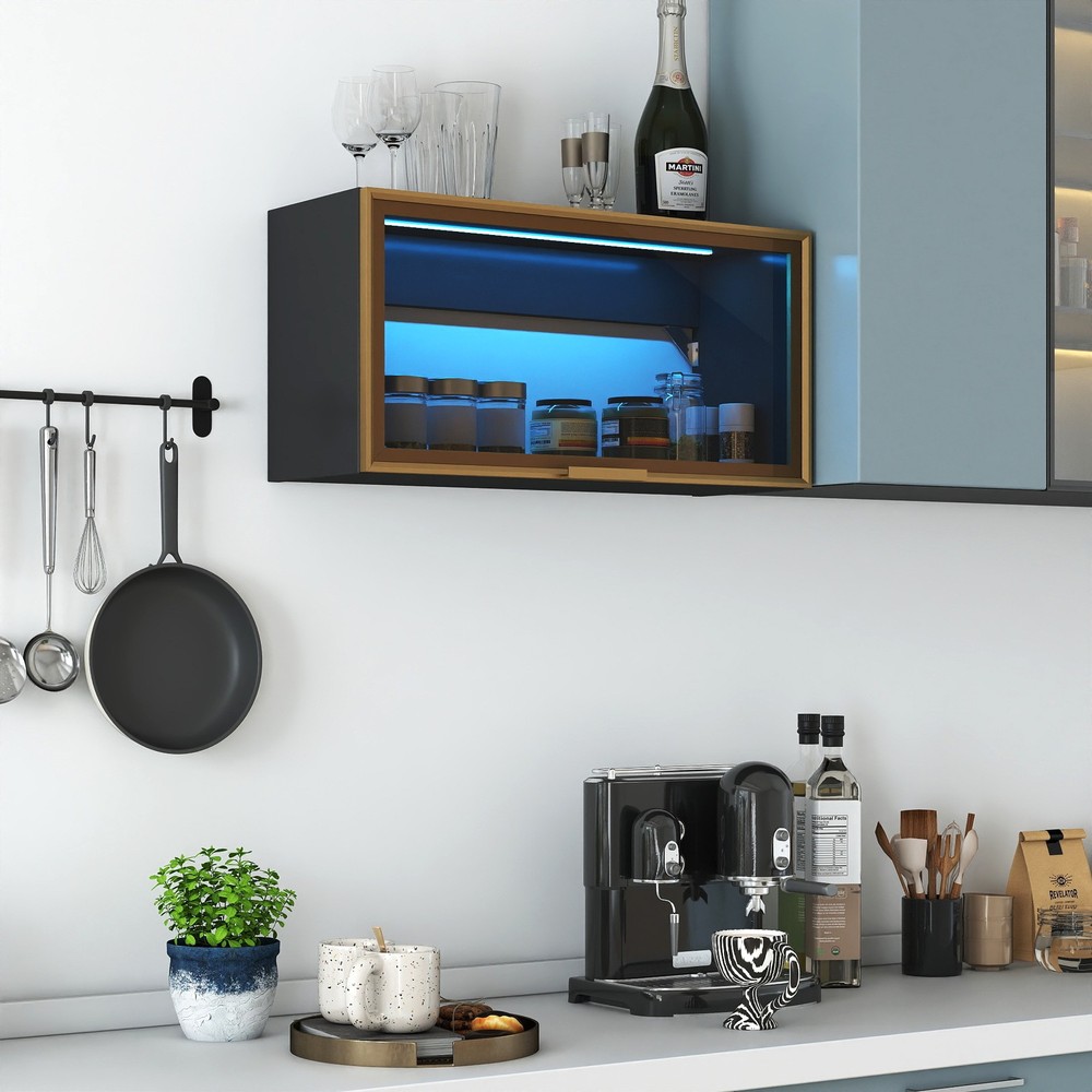 Large-Capacity Spice Rack Wall Mounted Storage Cabinet, Black Hanging Kitchen