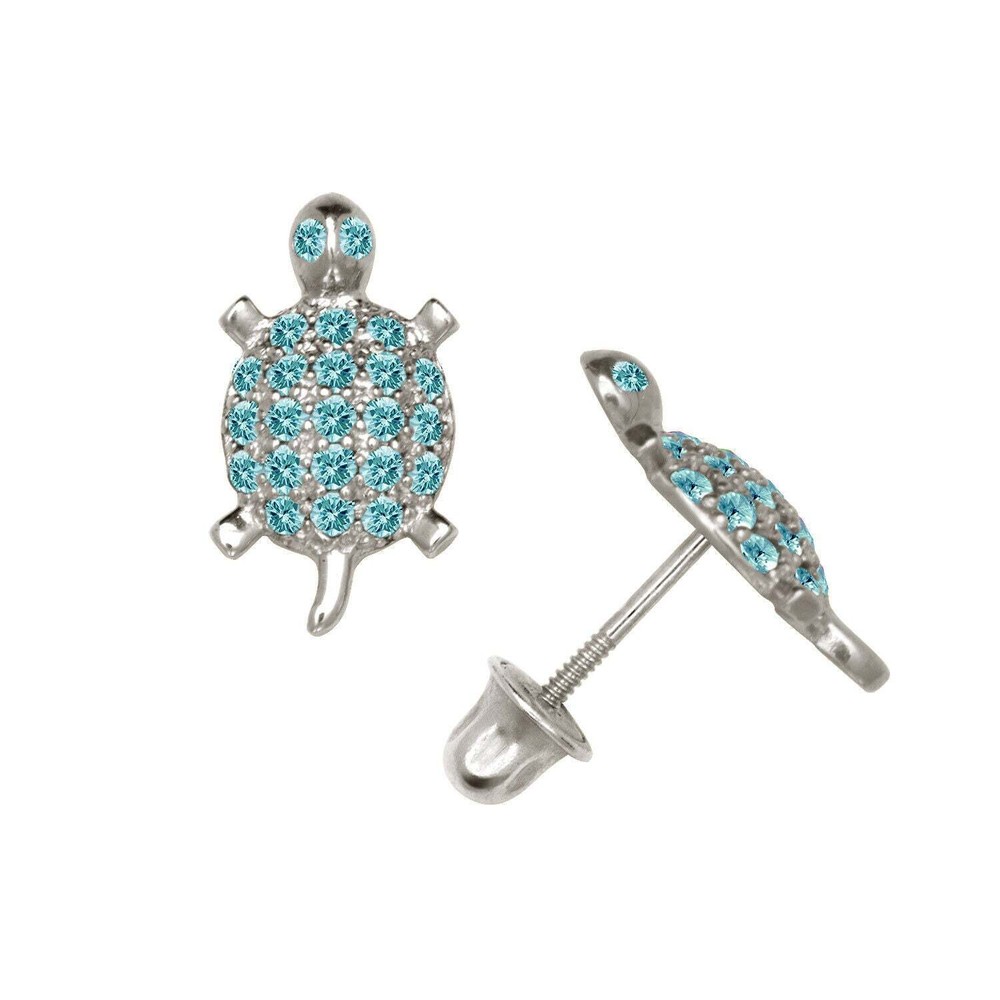 14k Yellow or White Gold Turtle CZ Stud Earrings