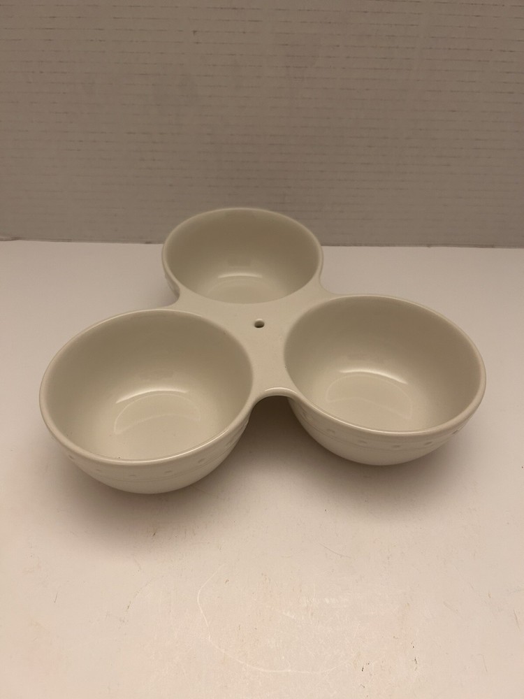 Nora Fleming White Pearl Dot Retired Triple Dish Stoneware For Mini ￼