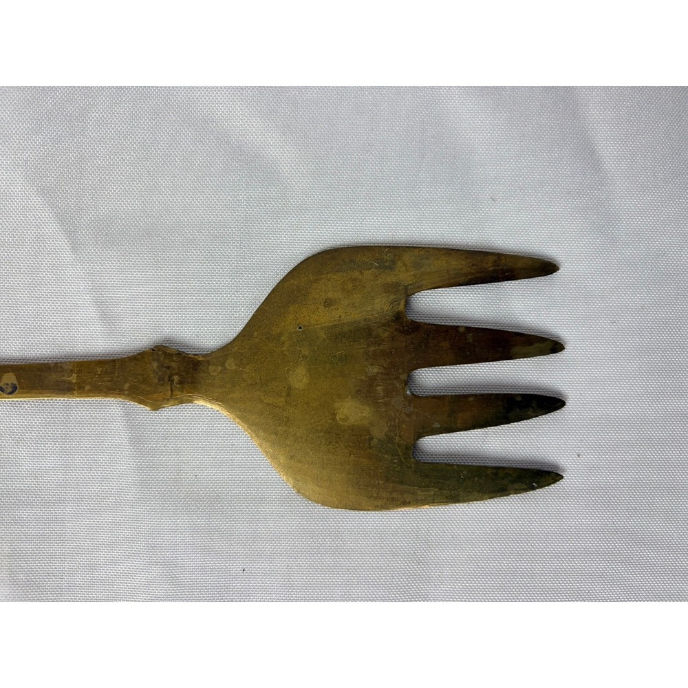 Vintage Brass Serving Fork Long Handle Hooked End Hearth Tool 11.25"