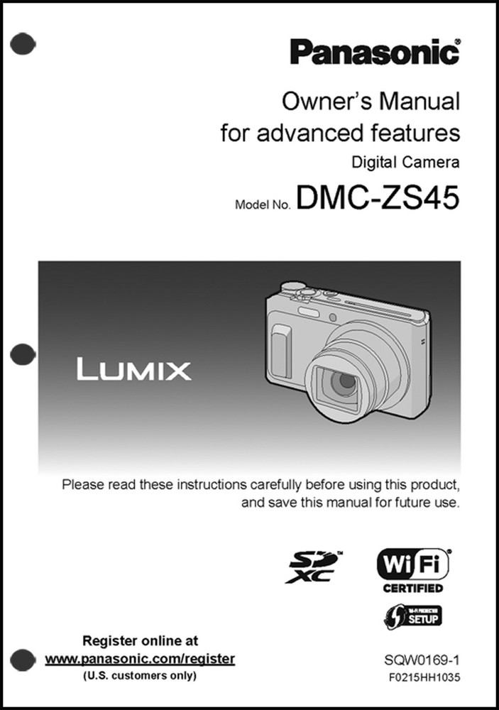 Panasonic DMC-ZS45 Advanced  Digital Camera User Guide Instruction  Manual