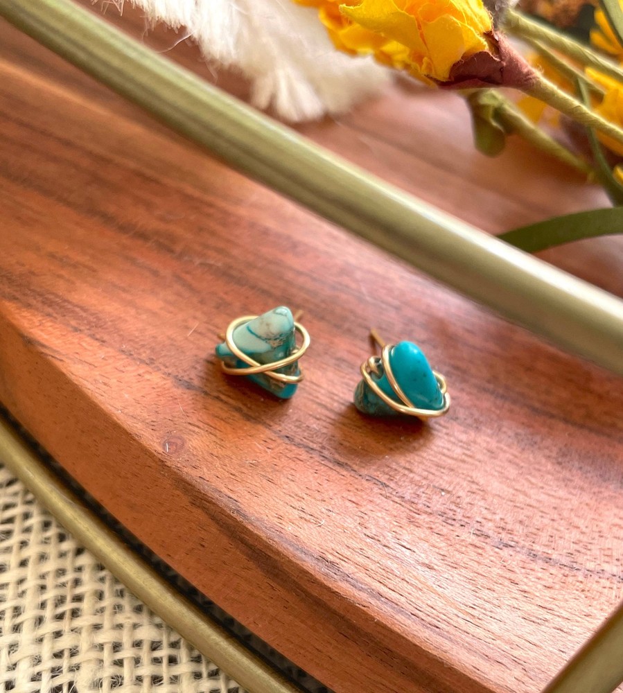 The Cleo Stud - Wire Wrapped Turquoise Jasper Gemstone Stud