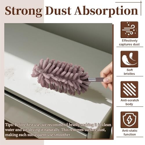 2 PCS Car Interior Duster with Extension Pole, Microfiber Car Dusters Brown