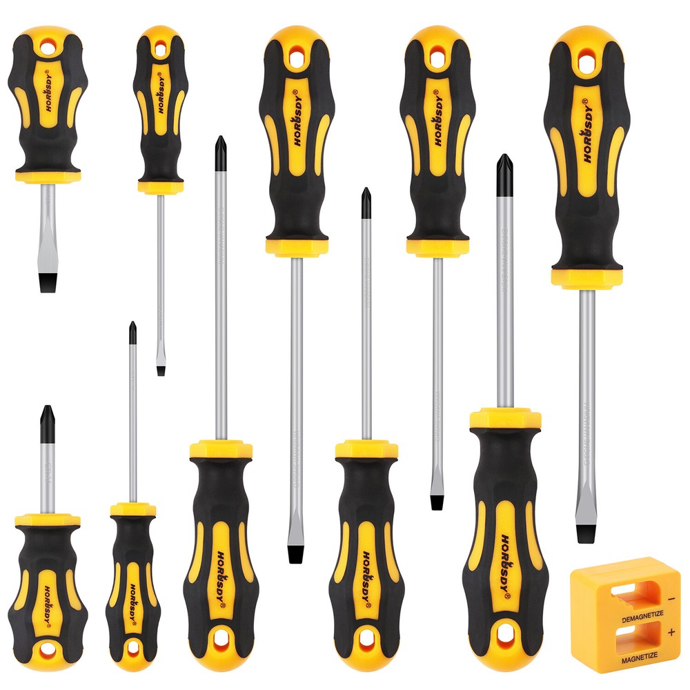 HORUSDY 11-Piece Magnetic Screwdriver Set Phillips Flat Head Tip Magnetizer Tool