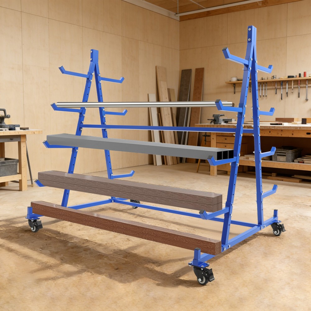 5-Tier Rolling Pipe Storage Rack Horizontal Lumber Organizer with Brake Casters