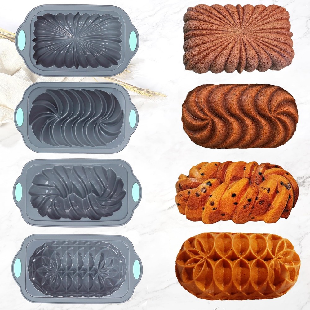 4 Pack Silicone Loaf Pan Nonstick Bread Baking Mold Kitchen Bakeware Set