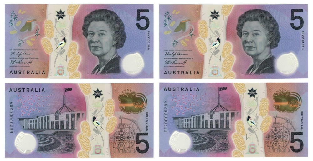 Australia 2 PCS Set: p62d, Matching Serial Numbers for EE, EF Prefix UNC