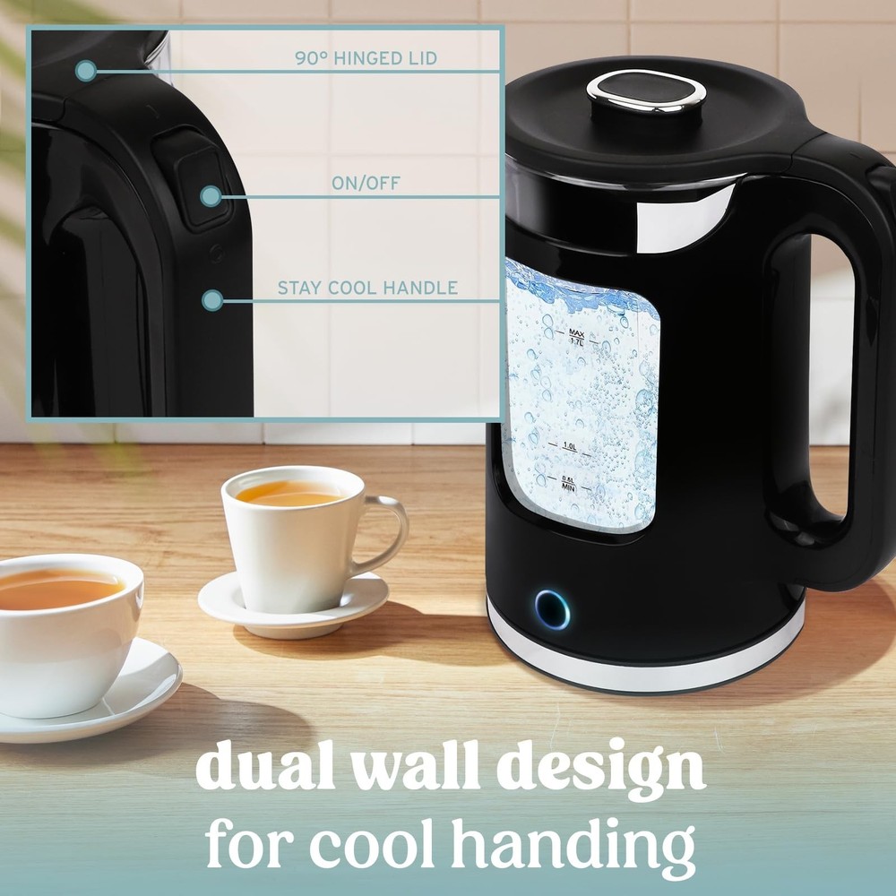 NELO Electric Kettle with Keep Warm Function, Sleek Glass Window Double Wall ...