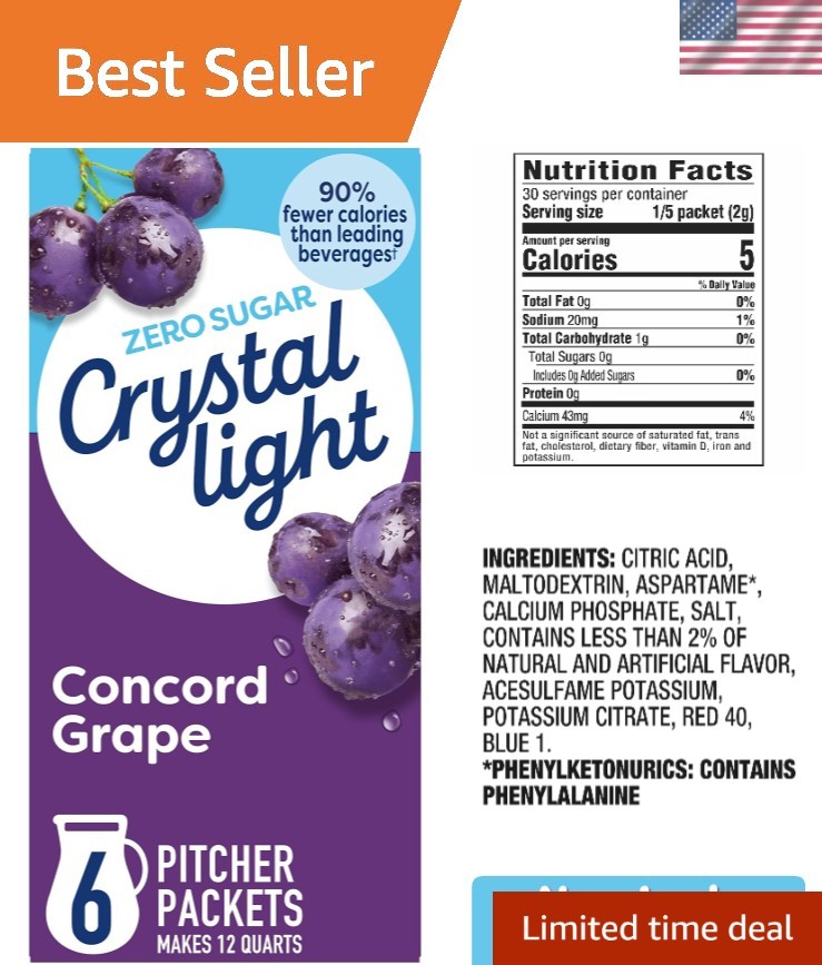 6 Count Concord Grape Powdered Drink Mix - Low Calorie and Sugar-Free Hydration