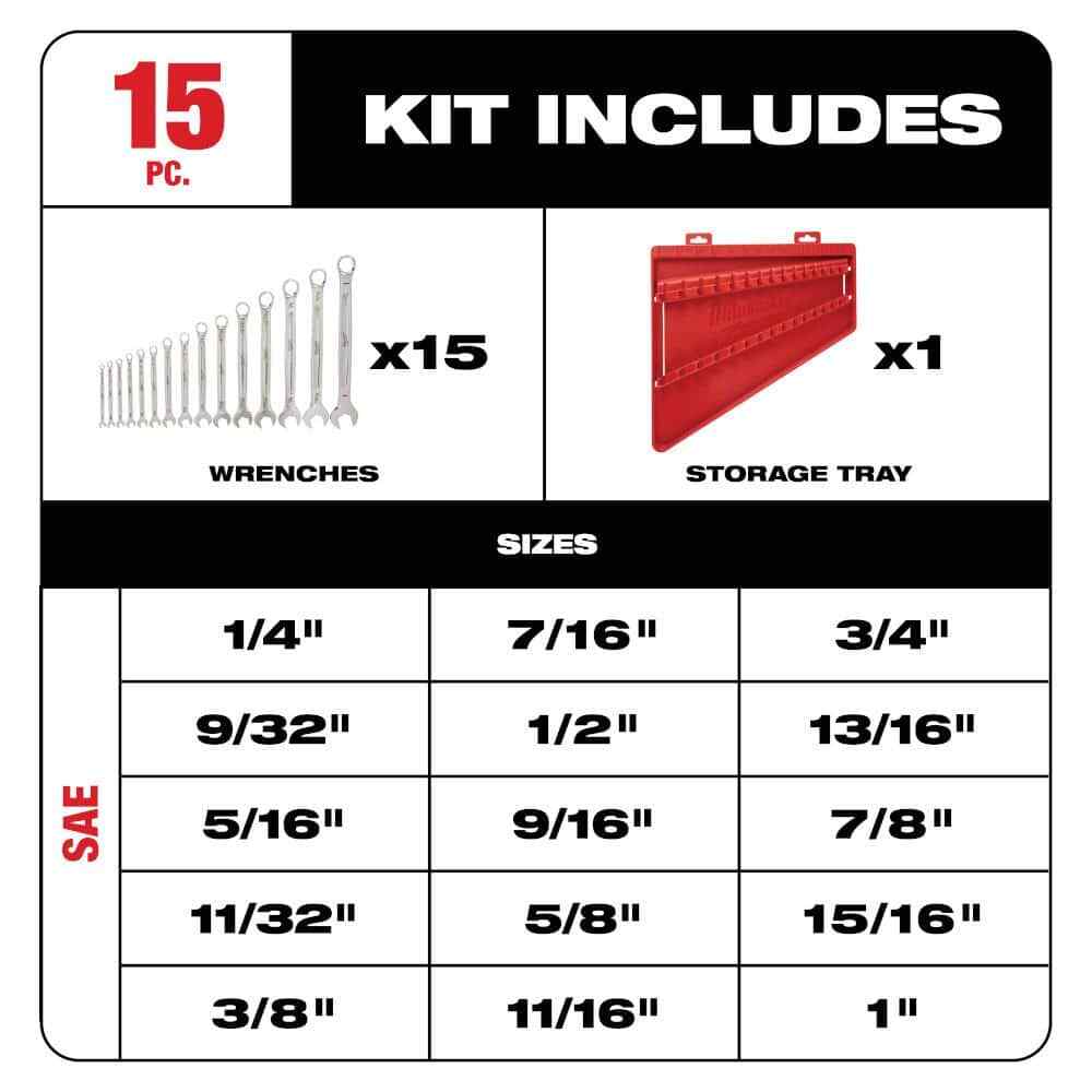 Combination SAE Wrench Mechanics Tool Set (15-Piece)